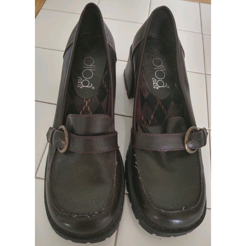 Diba Women's Brown Chunky Heel Loafers Size 7 1/2 Slip On Faux Leather